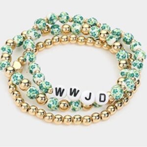 Gold and Green Beaded Bracelet Set